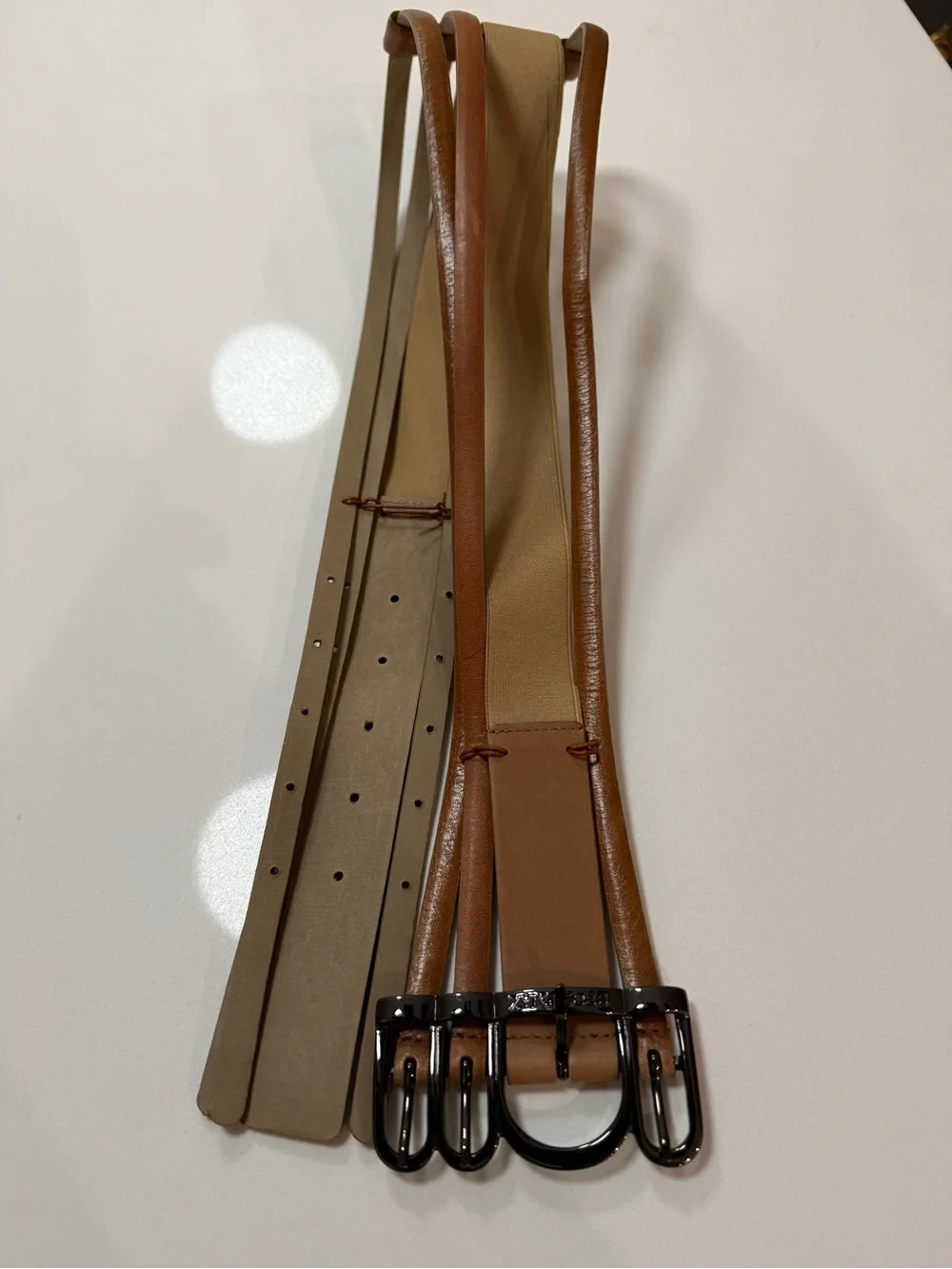 SPORTMAX Max Mara Cognac Leather Multi-Strap Quad Buckle Waist Belt M NWOT